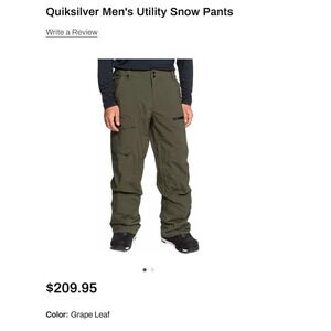 Quiksilver Mens Utility Snow Pants Grape Leaf Green Cargo Ski Snowboard Size L